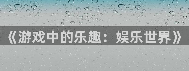 焦点娱乐：《游戏中的乐趣：娱乐世界》